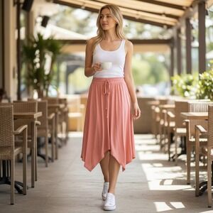 H BY HALSTON Peach Skirt Asymmetrical Hem Chic | Size XXS
